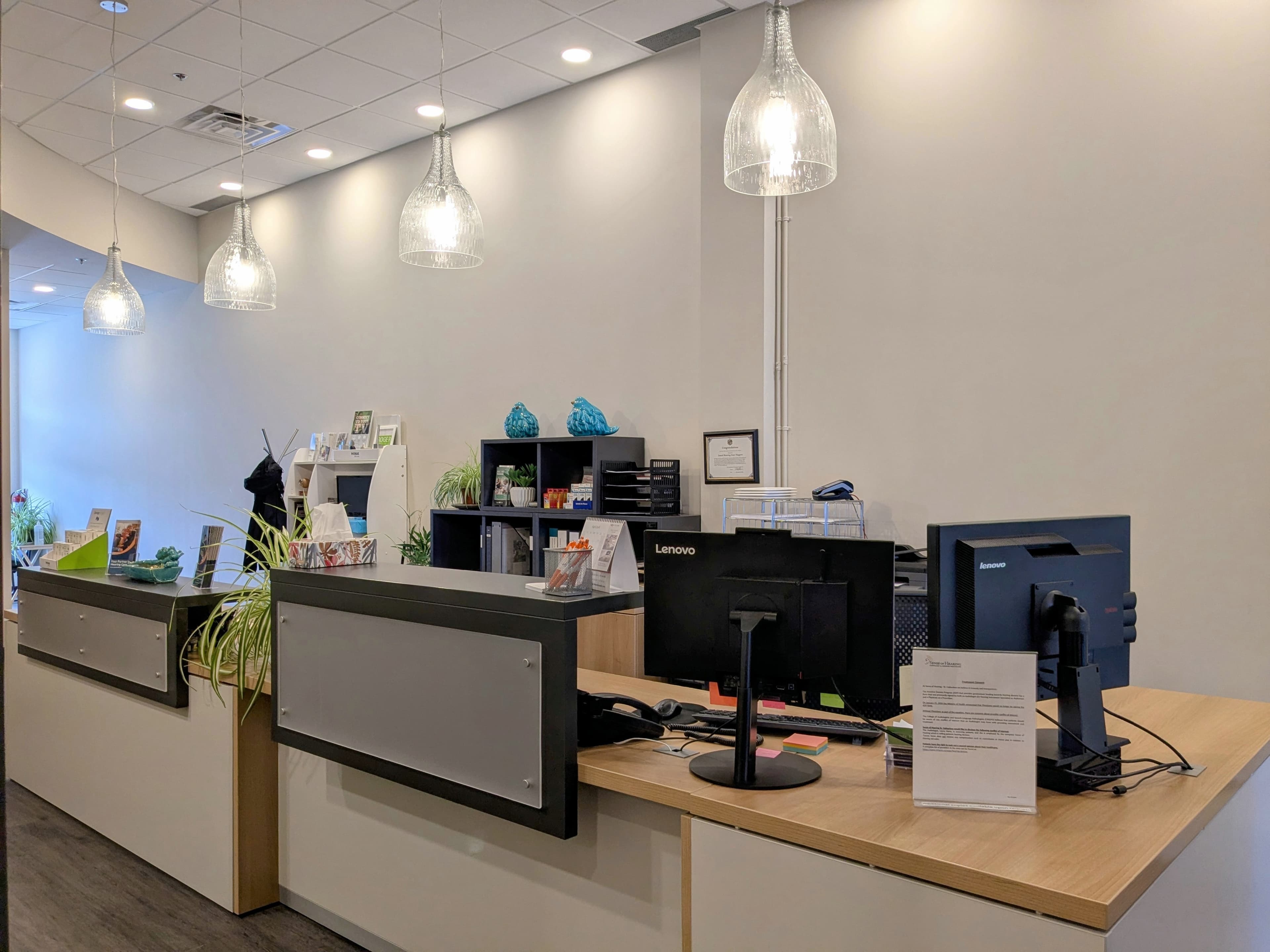 Front desk and reception area at Sense of Hearing St. Catharines