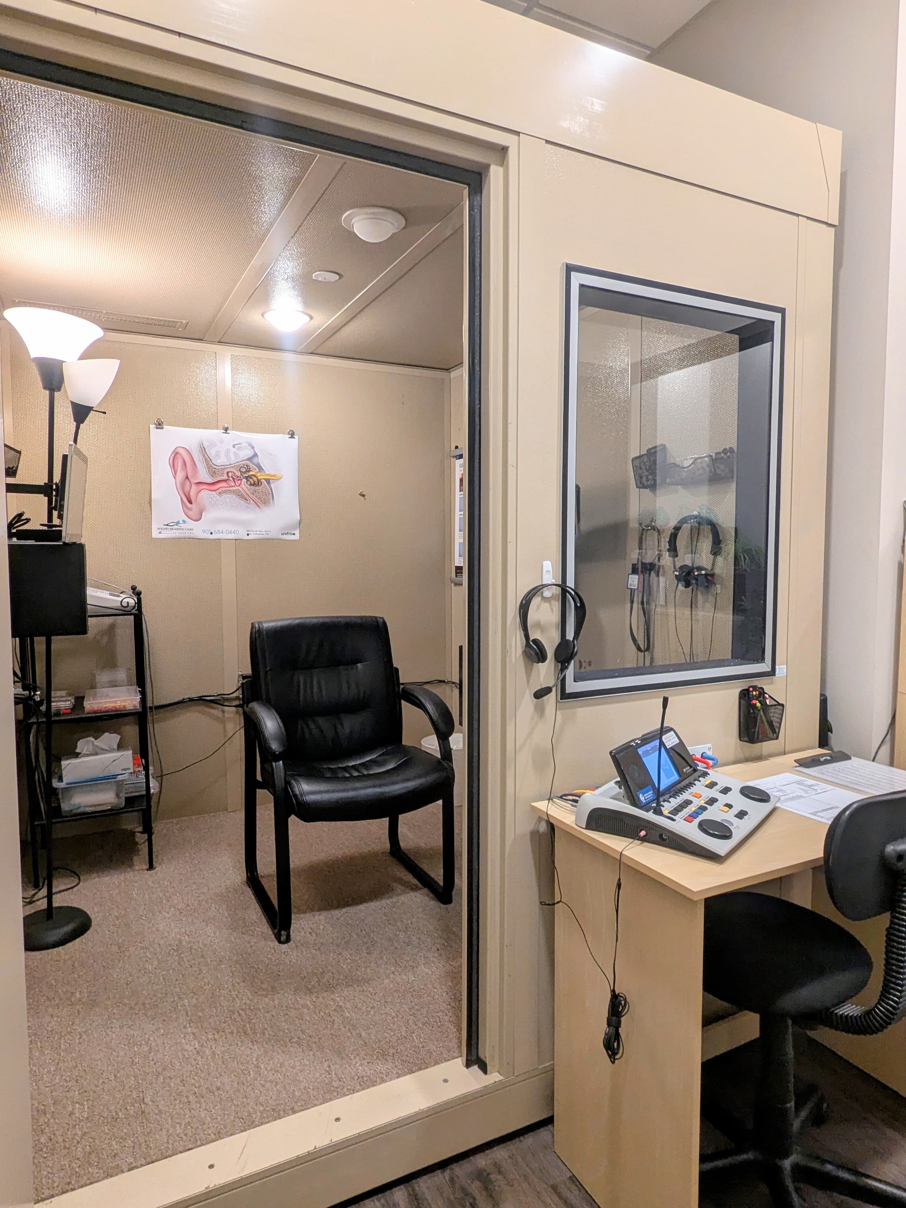 Audiometric testing booth at Sense of Hearing St. Catharines