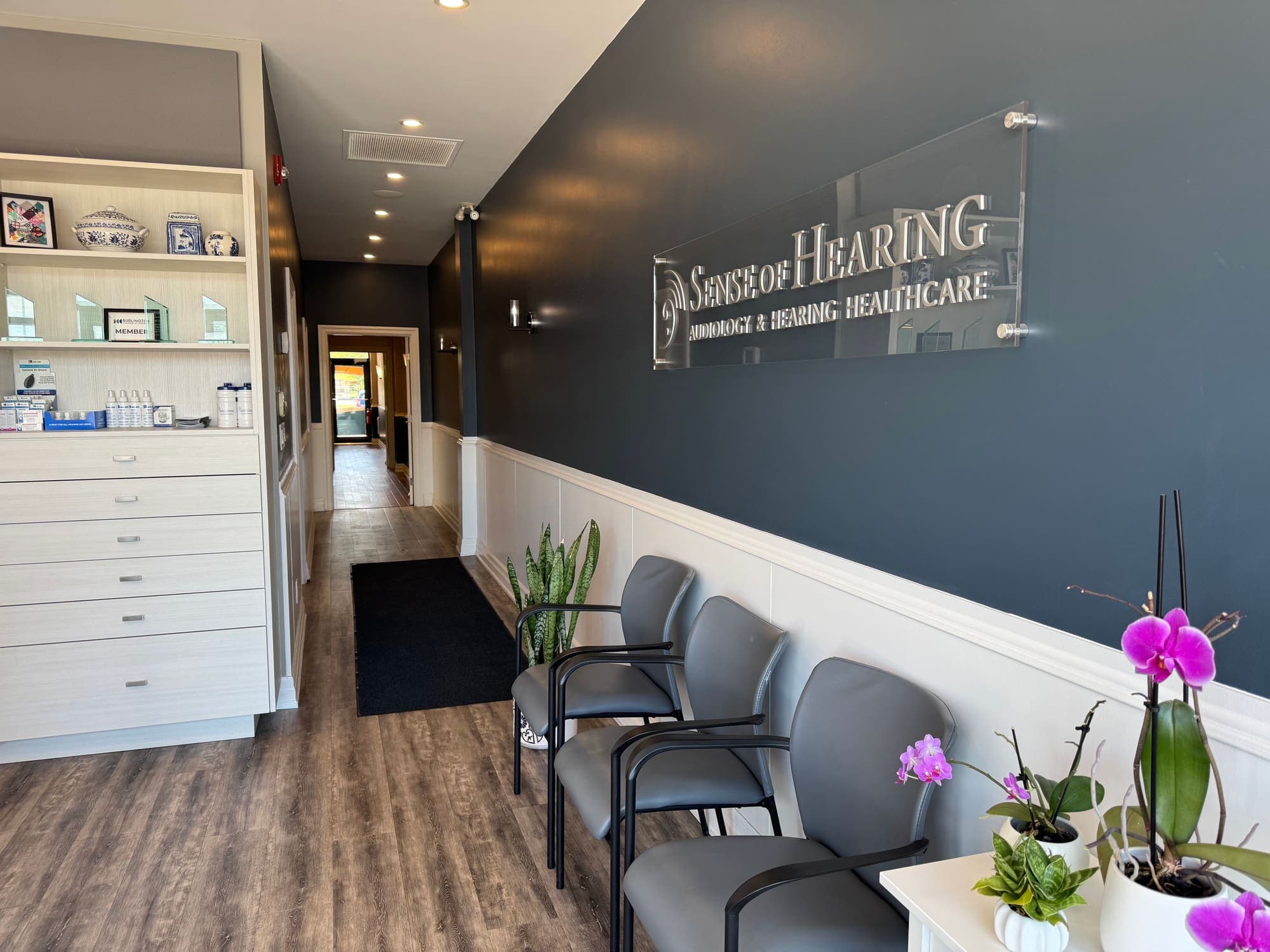 Reception and hallway leading to the consultation rooms at Sense of Hearing Burlington