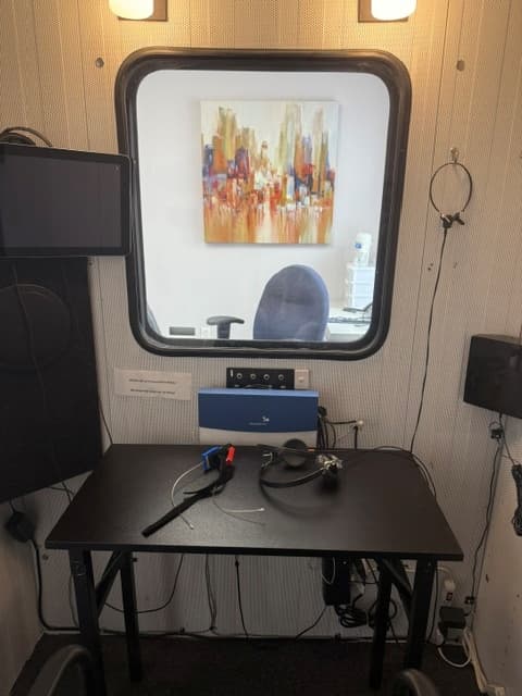 Hearing assessment booth at Sense of Hearing Kingston
