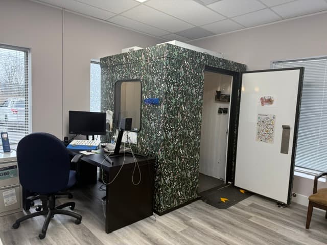 Audiometric testing booth at Sense of Hearing Kingston