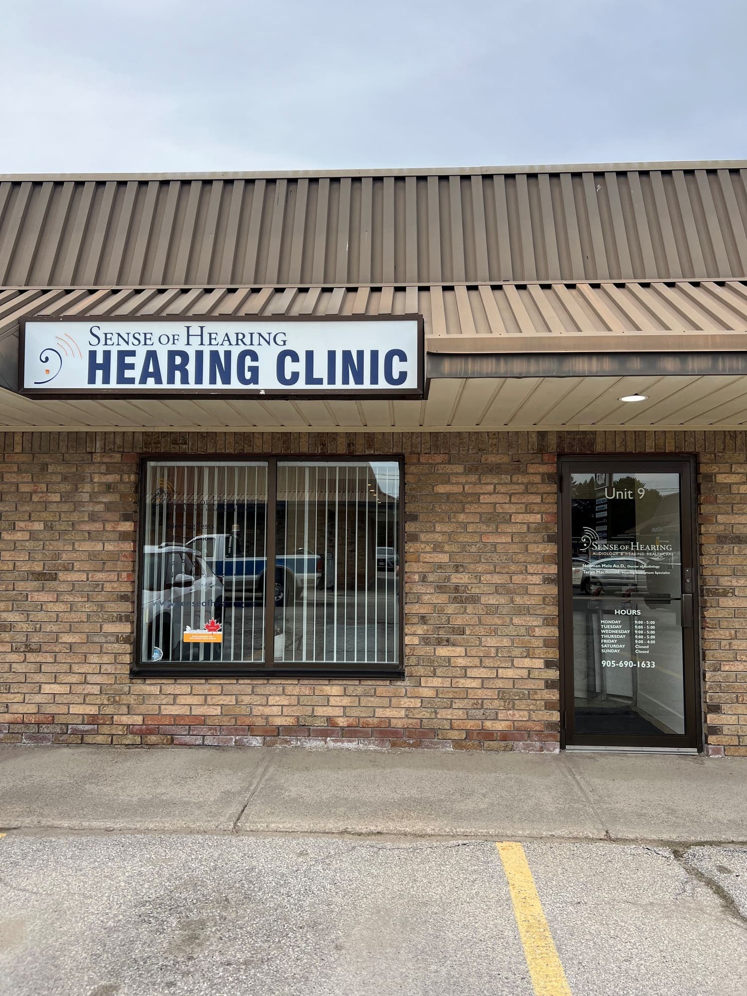 Exterior storefront of the Sense of Hearing Waterdown clinic at Unit 9